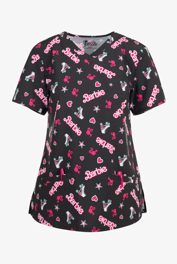 Blusa médica estampada FUNSCRUBS Barbie Skate STRETCH con cuello en V y 2 bolsillos para mujer - null - 1