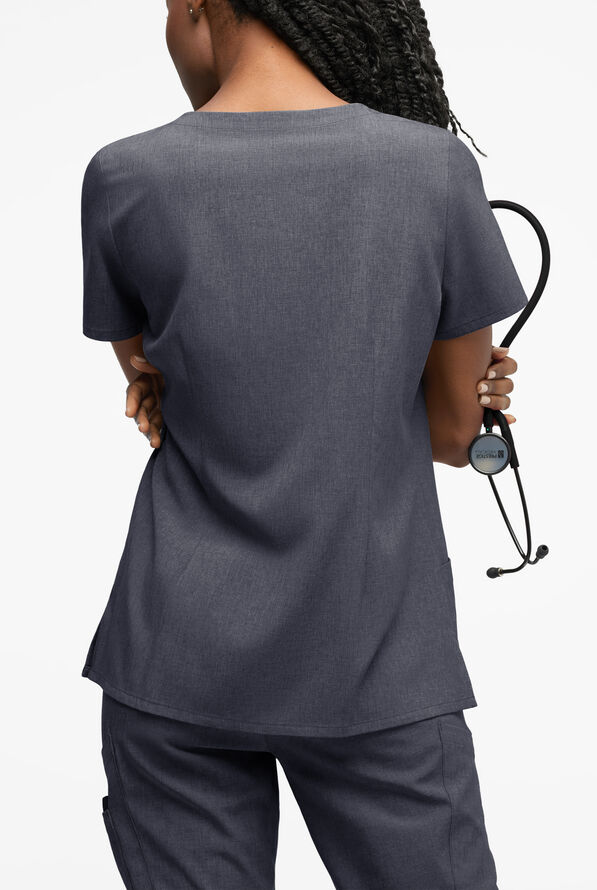 Easy STRETCH Salma Women’s 3-Pocket Keyhole Neck Scrub Top - Charcoal Heather - 3