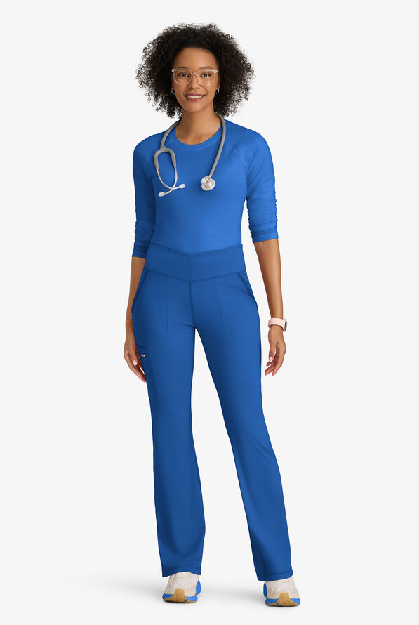 Grey's Anatomy by Barco Knit STRETCH Swift Women's 5-Pocket Fit & Flare Cargo Scrub Pants - Petite - Royal - 2