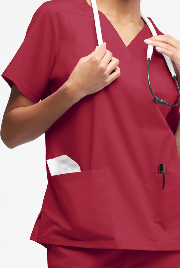 Butter-Soft STRETCH Women's 4-Pocket V-Neck Scrub Top - Ruby - 2