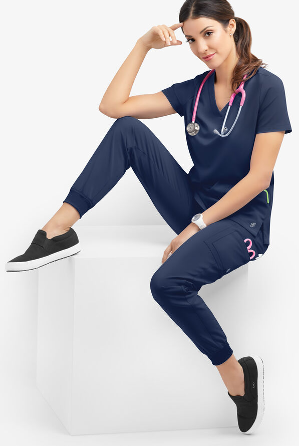 Easy STRETCH Zoe Women's 4-Pocket V-Neck Scrub Top - Navy - 3