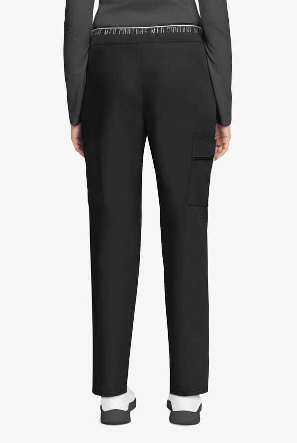 Med Couture Insight Women's 5-Pocket Logo Waistband Tapered Leg Cargo Scrub Pants - Black - 4