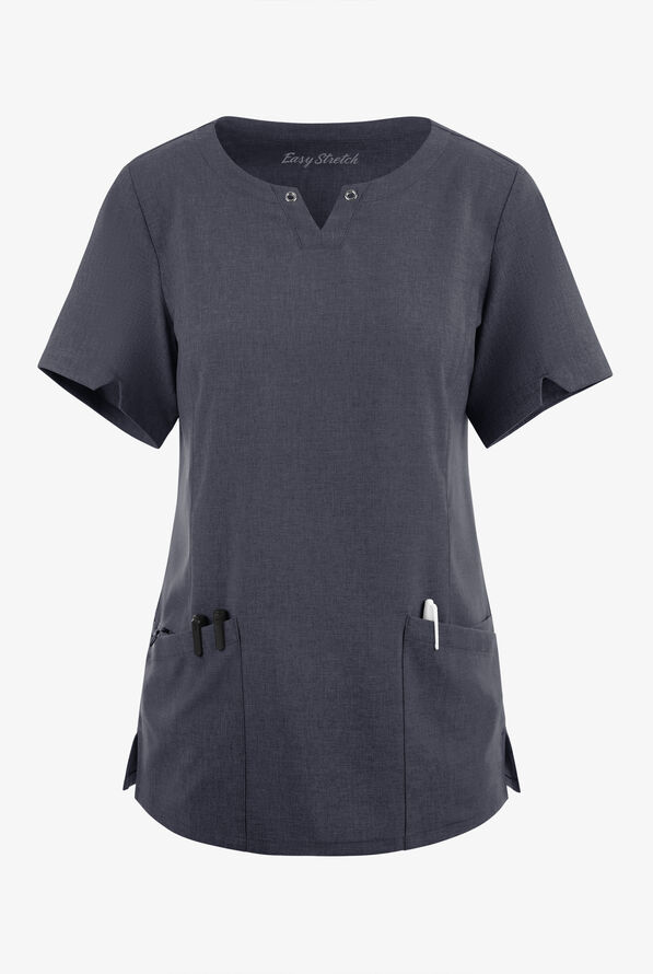 Blusa médica Easy STRETCH Amber con cuello con muesca y 4 bolsillos para mujer - Charcoal Heather - 1