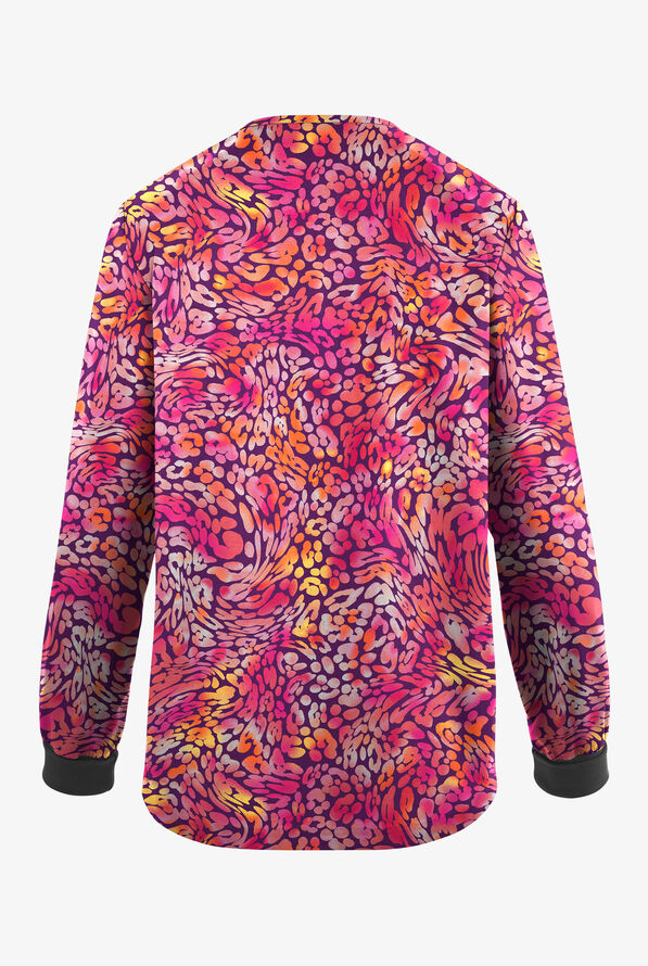 Butter-Soft Originals Leopard Wave Eggplant Women's 3-Pocket Snap Front Print Scrub Jacket - null - 2
