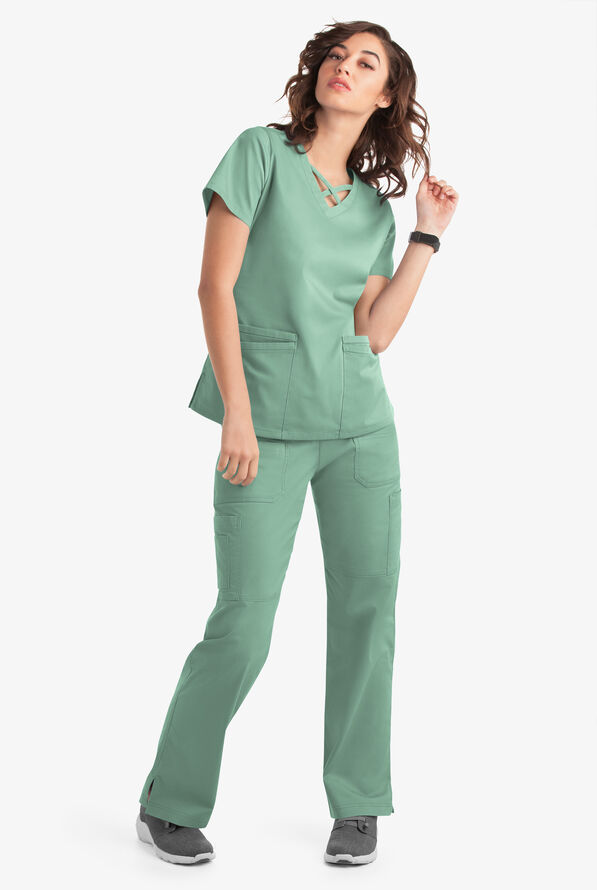Blusa m&eacute;dica UA Butter-Soft STRETCH con lazos entrecruzados y 4 bolsillos para mujer - Water Mint - 6