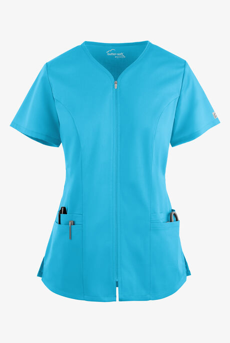 Butter-Soft STRETCH Women's 4-Pocket Smooth Face Zipper Scrub Top