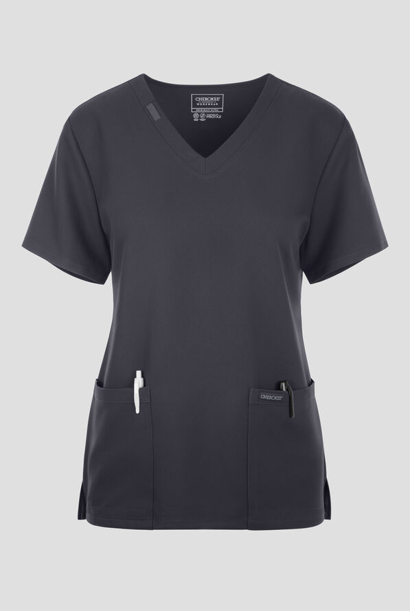Blusa m&eacute;dica Cherokee Workwear Originals Ultra con cuello en V y 2 bolsillos para mujer - Pewter - 1