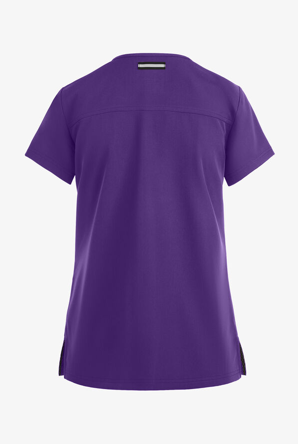 koi Next Gen Hustle and Heart Women's 3-Pocket STRETCH V-Neck Scrub Top - Grape - 2