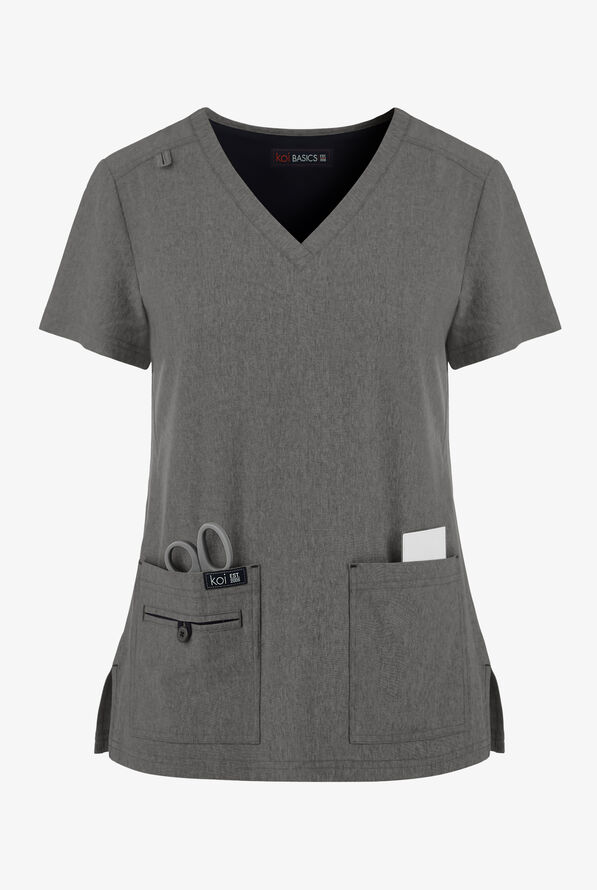koi Basics Becca Women's 4-Pocket STRETCH V-Neck Scrub Top - Heather Grey - 1
