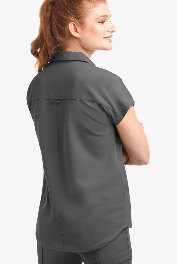 Movement by Butter-Soft Mintaka Women’s 4-Pocket Polo Collared Scrub Top - Pewter - 4