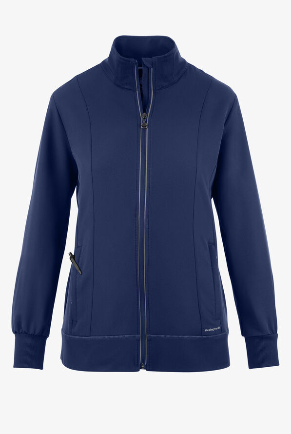 Healing Hands 360 Carly Women's 5-Pocket STRETCH Zip-Up Stand Collar Scrub Jacket - Navy - 1