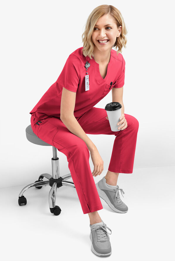 Easy STRETCH Nikki Women's 1-Pocket Scallop Neck Tuck-In Scrub Top - Bright Watermelon - 8