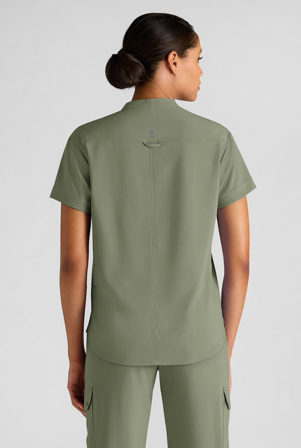 Easy STRETCH Bella Women's 1-Pocket Henley Scrub Top - Olive Leaf - 2