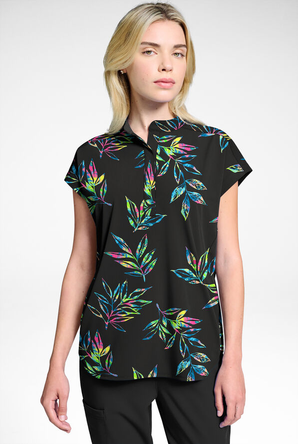 Butter-Soft STRETCH Night Garden Black Women's Dolman Print Scrub Top - null - 1