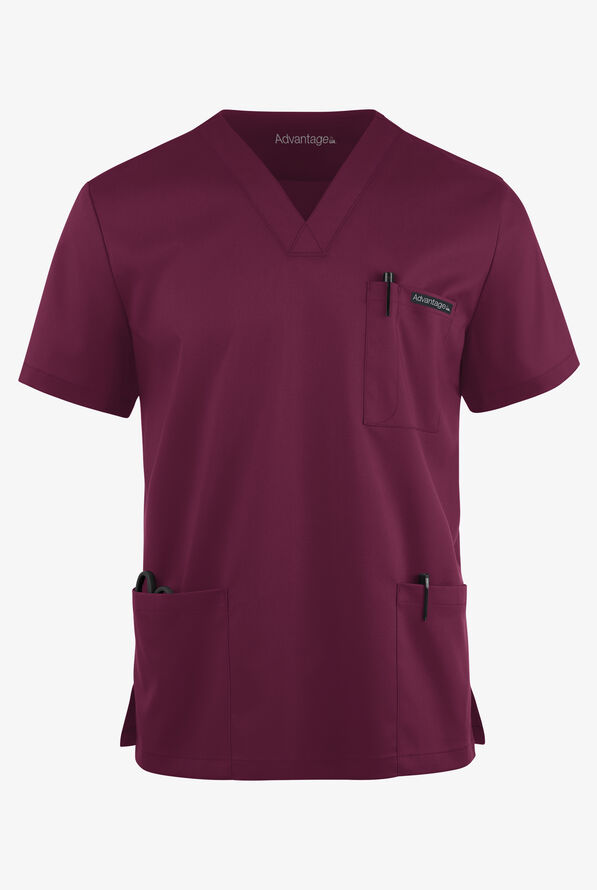 Advantage STRETCH Men's 6-Pocket V-Neck Scrub Top - Wine - 1