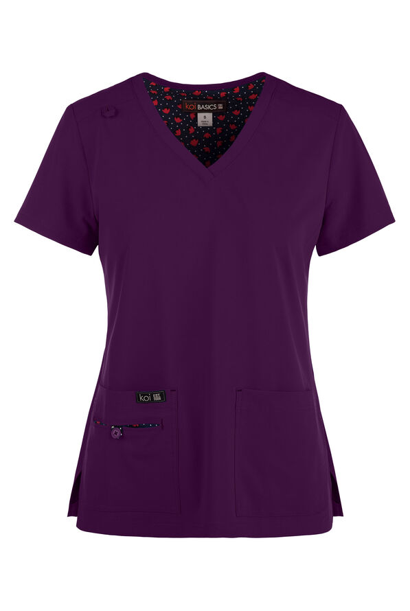 koi Basics Becca Women's 4-Pocket STRETCH V-Neck Scrub Top - Eggplant - 1