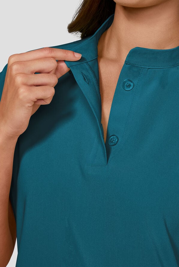 koi Next Gen Superhuman Women's 2-Pocket STRETCH Dolman Sleeve Scrub Top - Caribbean Blue - 3