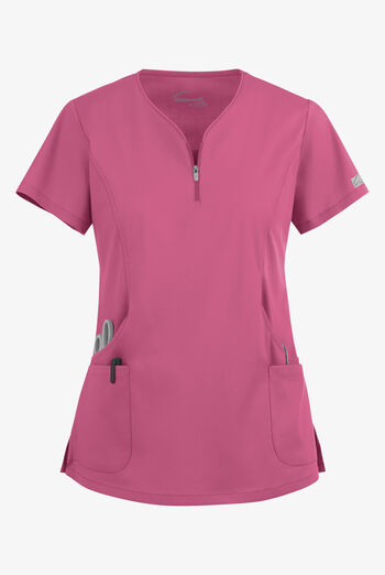 Butter-Soft STRETCH Women's 4-Pocket Curved Neck Zipper Scrub Top