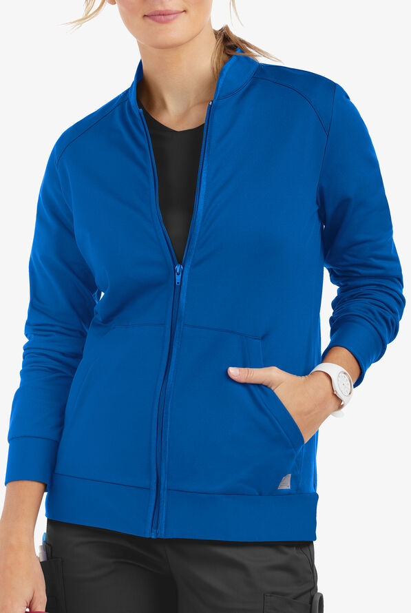 Butter-Soft STRETCH Women's 2-Pocket Technical Knit Zip Front Scrub Jacket - Royal - 2
