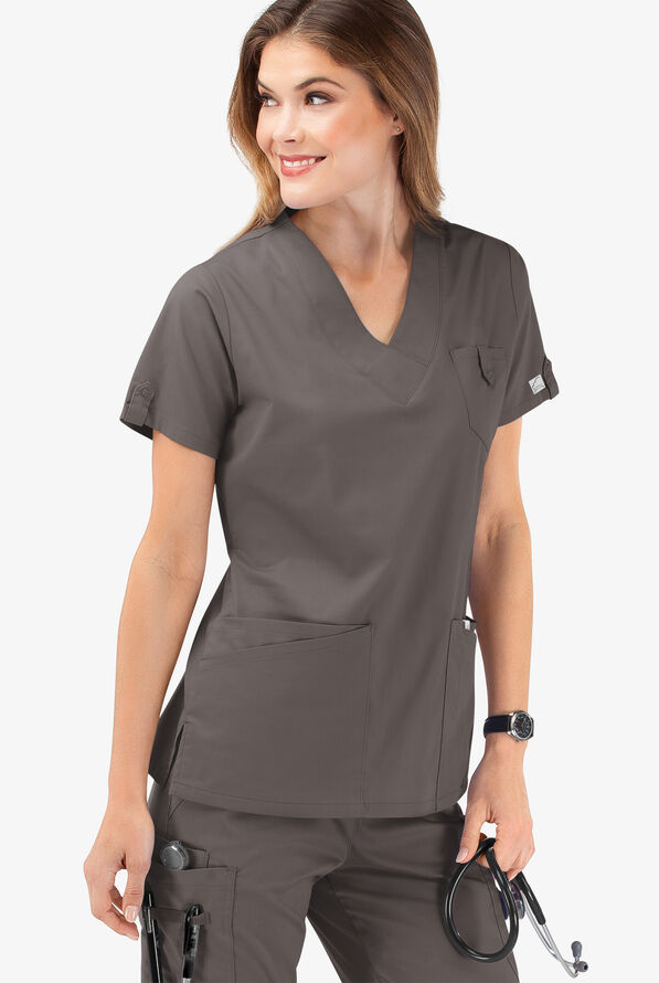 Butter-Soft STRETCH Women's 6-Pocket V-Neck Scrub Top - Cool Grey - 6