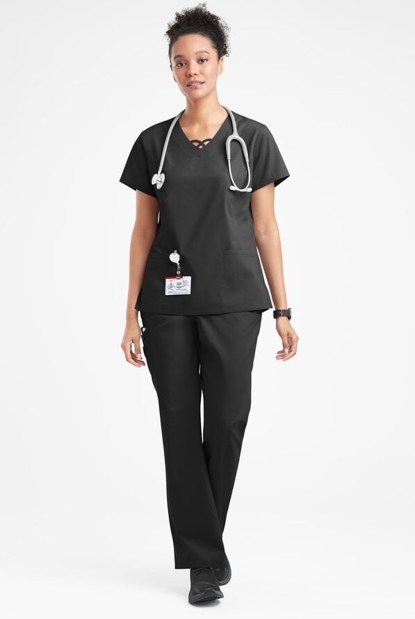 Blusa m&eacute;dica Butter-Soft Originals con cuello entrecruzado y 3 bolsillos para mujer - Black - 4