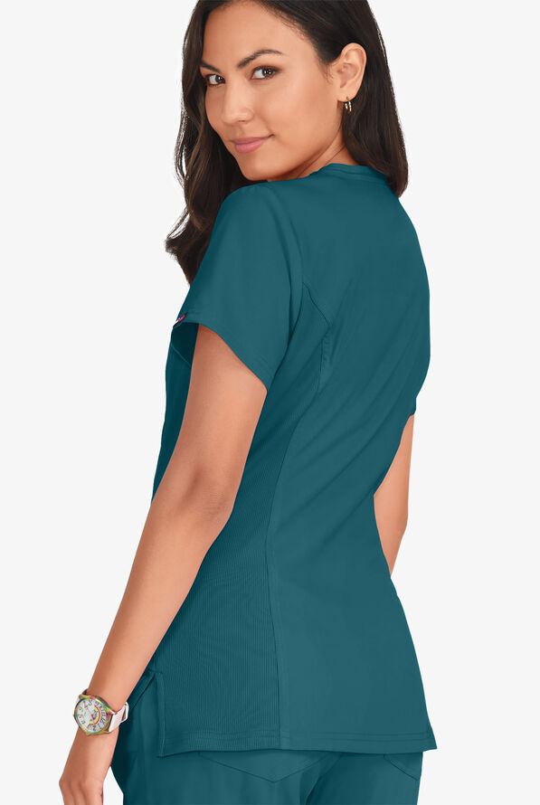 koi Lite&trade; Serenity Women's 4-Pocket Double Zipper Scrub Top - Caribbean Blue - 4