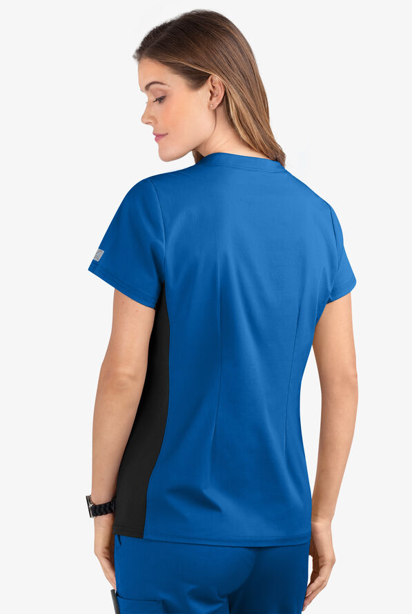 Butter-Soft STRETCH Women's 3-Pocket Contrast Scrub Top - Royal/Black - 4