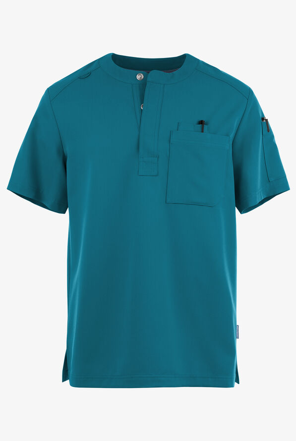 MOVEMENT by Butter-Soft Eclipse Men's 4-Pocket Short Sleeve Henley Scrub Top - Caribbean Blue - 1
