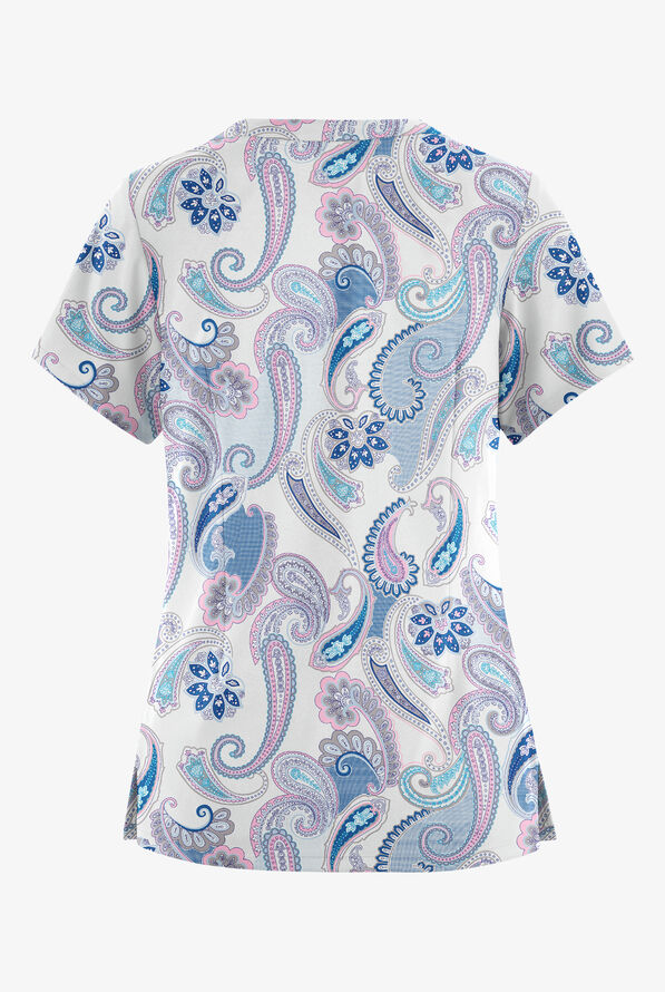 Blusa médica estampada Butter-Soft Originals Kashmir Paisley con cuello festoneado y 6 bolsillos para mujer - null - 2