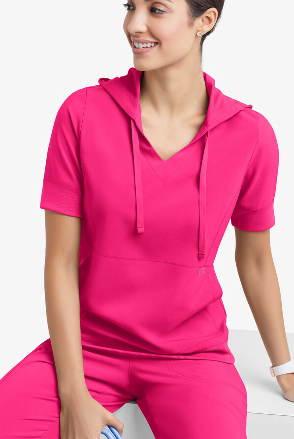 Sudadera médica manga corta Easy STRETCH True con capucha y 3 bolsillos para mujer - Reactive Pink - 1