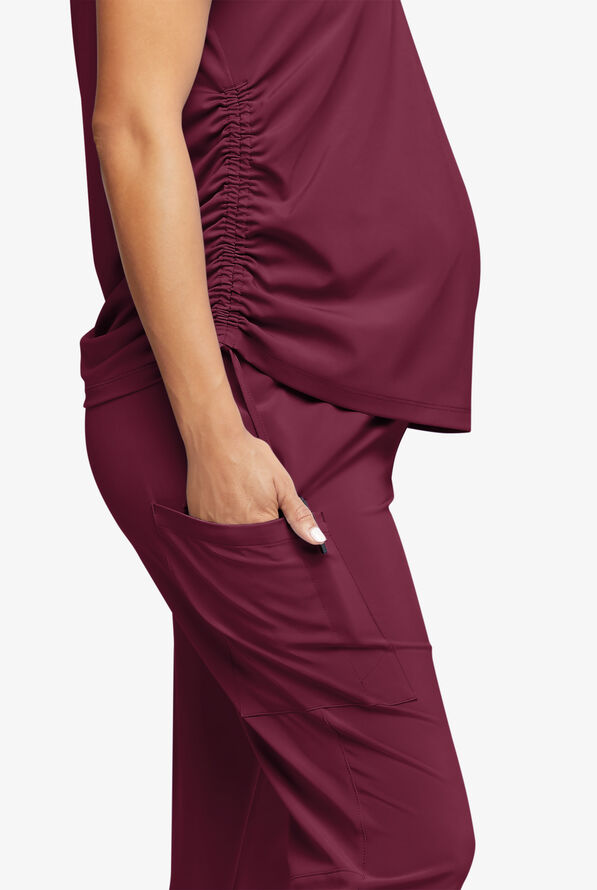 Easy STRETCH Chrissy Women's Maternity 4-Pocket Tapered Leg Jogger Scrub Pants - Wine - 2