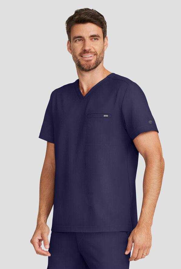 Healing Hands Quest Men's 1-Pocket STRETCH Tuck In V-Neck Scrub Top - Navy - 2