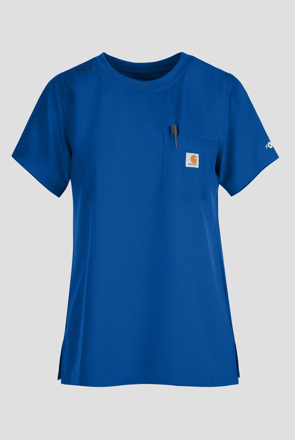 Blusa m&eacute;dica Carhartt Cross-Flex Force STRETCH con cuello redondo y 1 bolsillo para mujer - Royal - 1