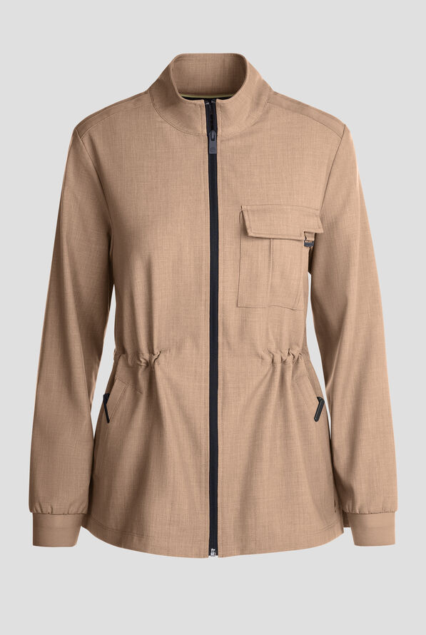 Healing Hands Quest Women's 4-Pocket STRETCH Zip Front Utility Scrub Jacket - Desert Taupe - 1