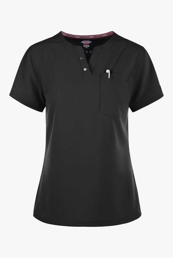 Dickies EDS NXT Women's 1- Pocket Tuck In Henley Scrub Top - Black - 1