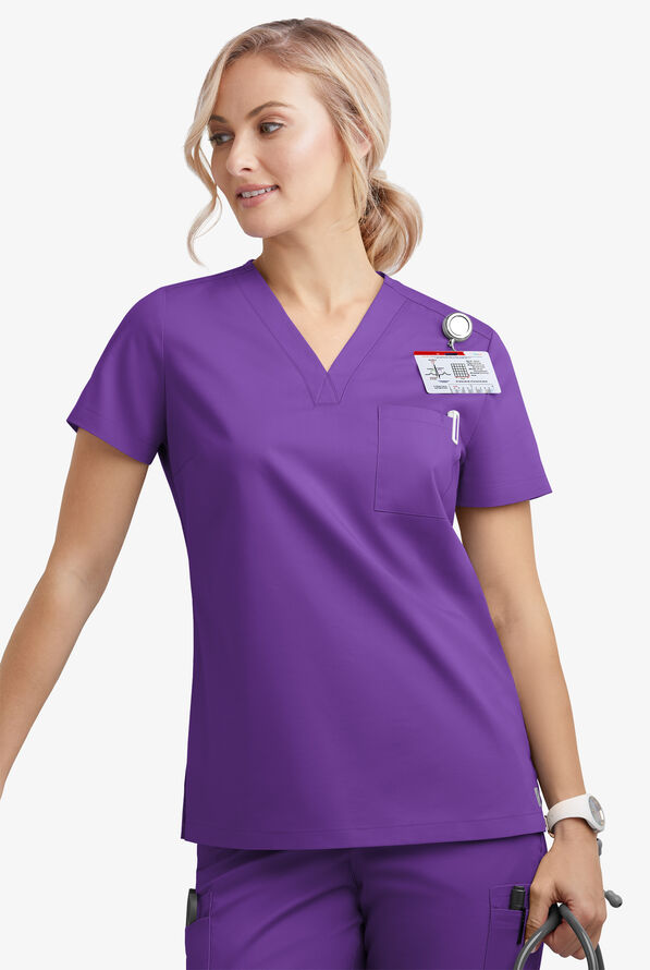 Blusa m&eacute;dica Butter-Soft STRETCH con cuello en V y 2 bolsillos para mujer - Liberty Purple - 3