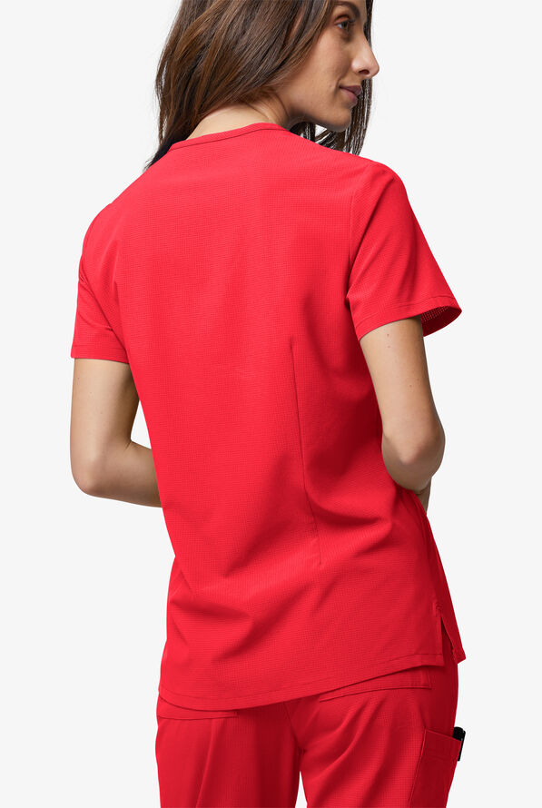 Easy Stretch EcoGrid Ariel Women's 1-Pocket Tuck In/Wear Out Scrub Top - Atomic Red - 5