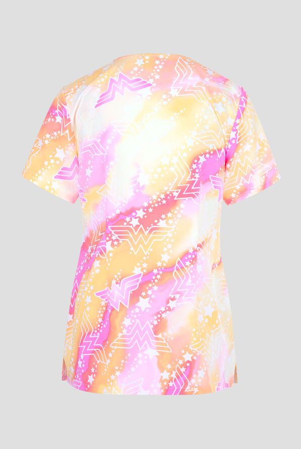 Tooniforms Wonder Woman Tiger Tie Dye Women's 2-Pocket STRETCH V-Neck Print Scrub Top - null - 2