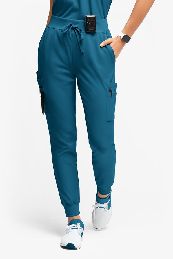 WhisperLite YARA Women's 10-Pocket Cargo Jogger Scrub Pants - Caribbean Blue - 1