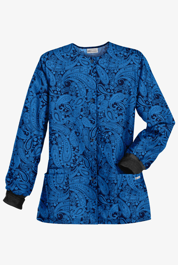 UA Enchanting Paisley Navy Snap Front Closure Print Scrub Jacket, Print Scrubs