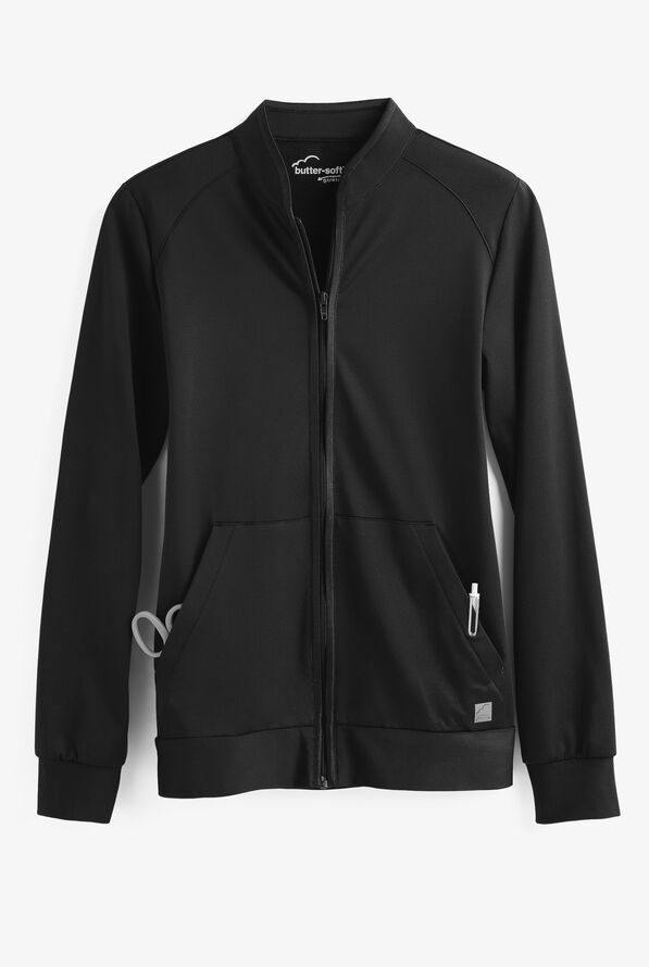 Chaqueta médica UA Butter-Soft STRETCH de punto tejido con cremallera y 2 bolsillos para mujer - Black - 1