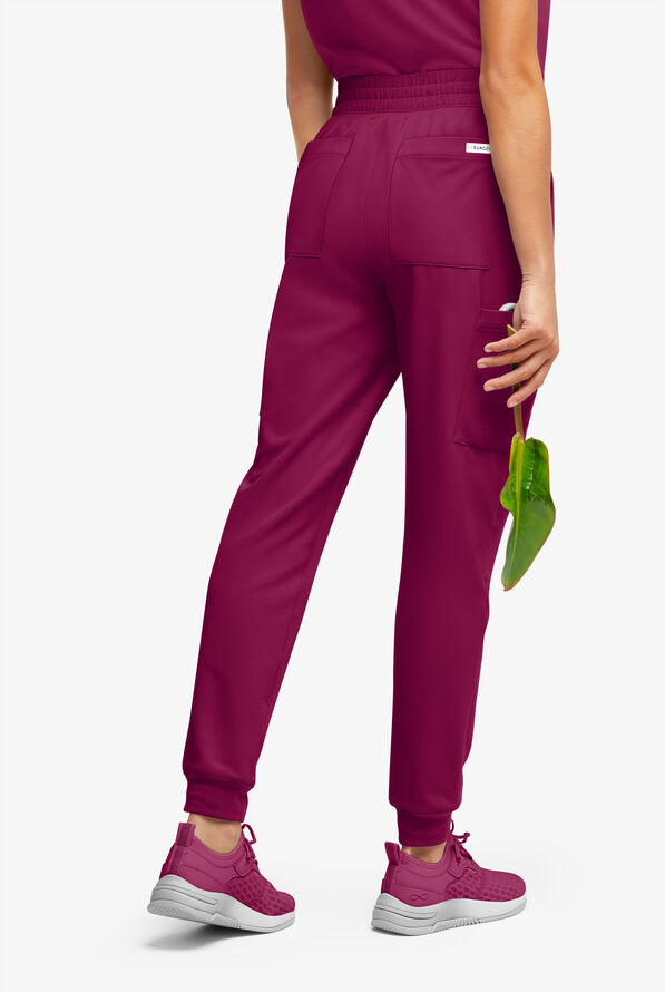Pantalón médico ReSurge Amber estilo jogger con piernas pitillo y 7 bolsillos para mujer - Wine - 4