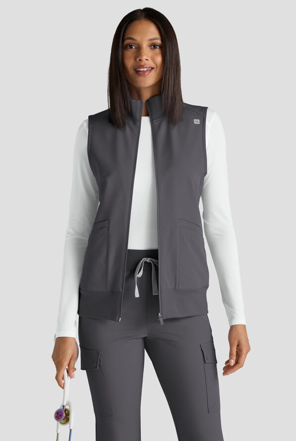 ReSurge Ebro Women's 6-Pocket Zip Front Stand Scrub Vest - Pewter - 2