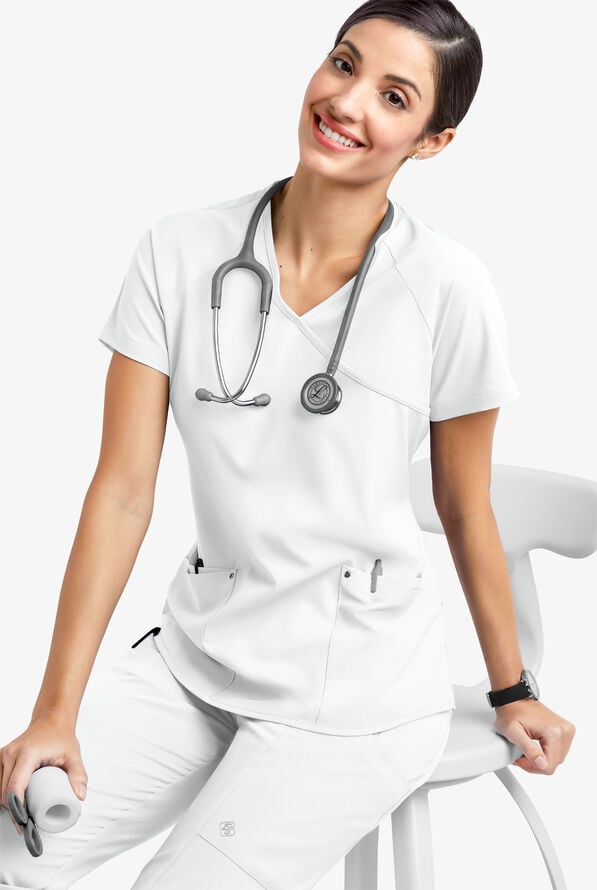 Easy STRETCH Cara Women's 4-Pocket Raglan Scrub Top - White - 6