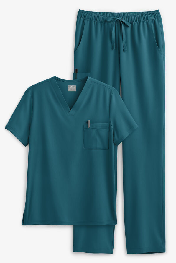 Tafford Active Stretch Unisex 8-Pocket Scrub Set - Caribbean Blue - 1