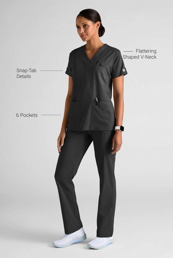 Butter-Soft STRETCH Women's 6-Pocket V-Neck Scrub Top - Black - 3