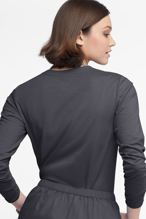 Butter-Soft Originals Women's STRETCH Cotton-Rich Long Sleeve Crew Neck Knit Underscrub - Pewter - 3