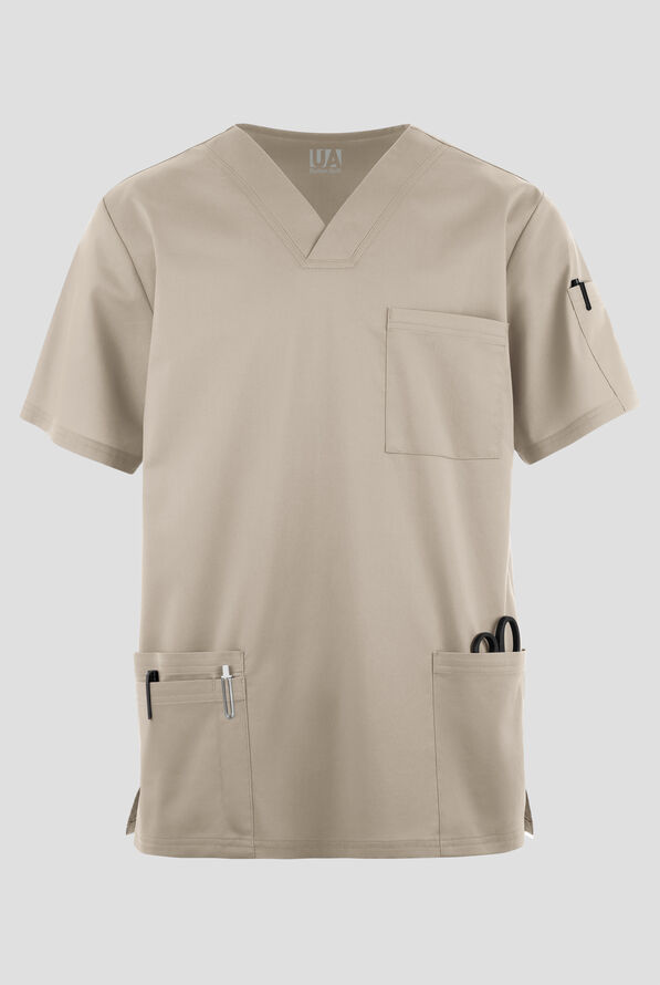 Butter-Soft STRETCH Men's 6-Pocket V-Neck Scrub Top - Warm Sand - 1