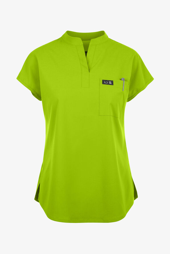 koi Basics Ari Women's 1-Pocket STRETCH Dolman Sleeve Mandarin Collar Scrub Top - Green Tea - 1