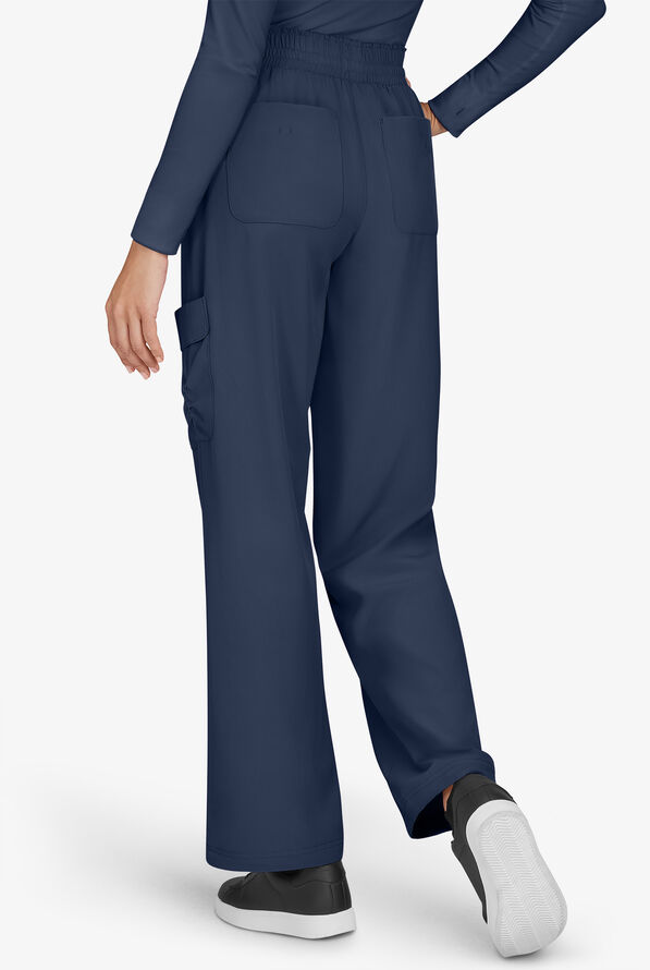 Planet koi Ayla Women's 6-Pocket STRETCH Flat Waist Rouched Cargo Convertible Wide Leg Scrub Pants - Navy - 2